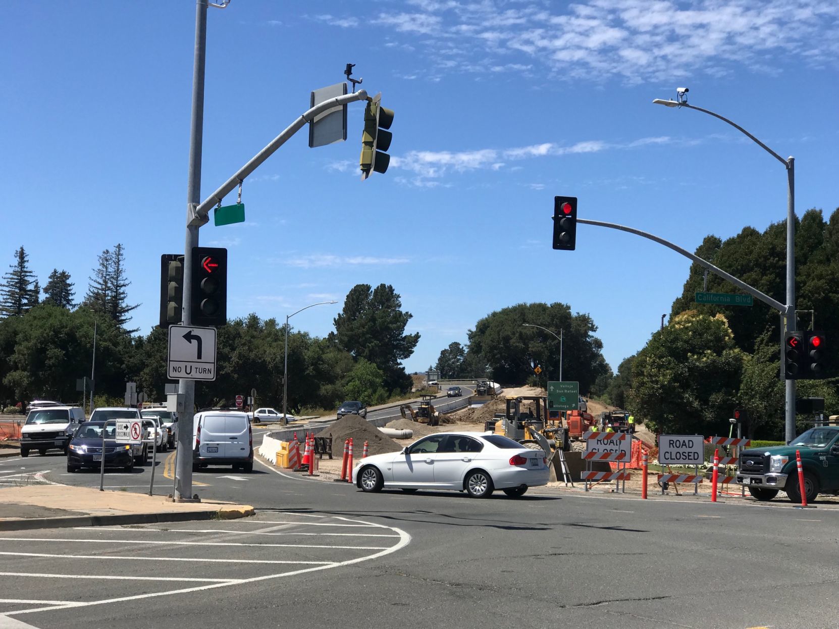 Construction progress of Napa's First Street roundabout.